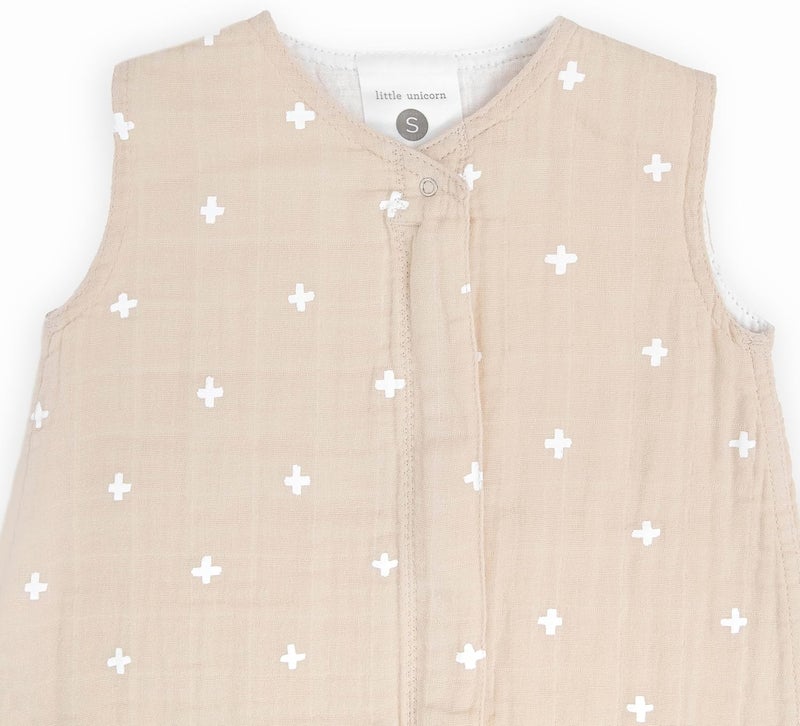 Little Unicorn Cotton Muslin Sleep Bag - Taupe Cross - Image 2