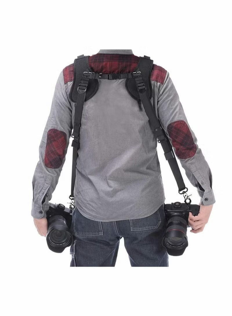 Camera Strap Double Shoulder Camera Strap Harness Quick Release Adjustable Dual Camera Tether Strap with Safety Tether and Lens Cleaning Cloth for DSLR SLR Camera focus - Image 3