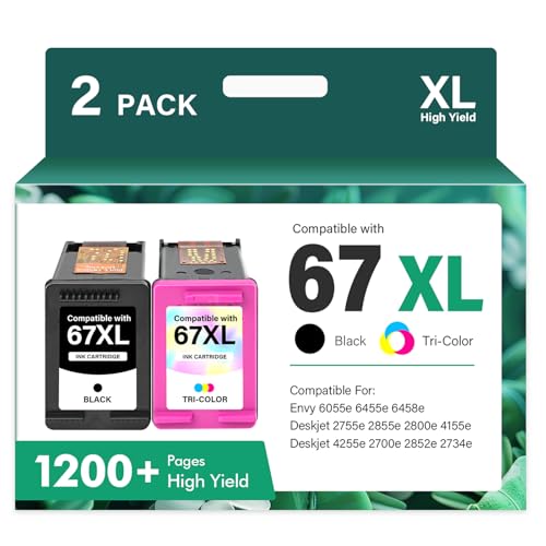 Cool Toner 67XL 67 XL 6055e 2755e 2800e 2855e 6000 Ink Cartridges Black/Color Combo Pack Compatible for HP Printer DeskJet 6055e 2700 4155e 4255e 4100 2700e 2734e 2800 2852e Envy 6055e 6455e 6400 Series (2-Pack) - Image 1