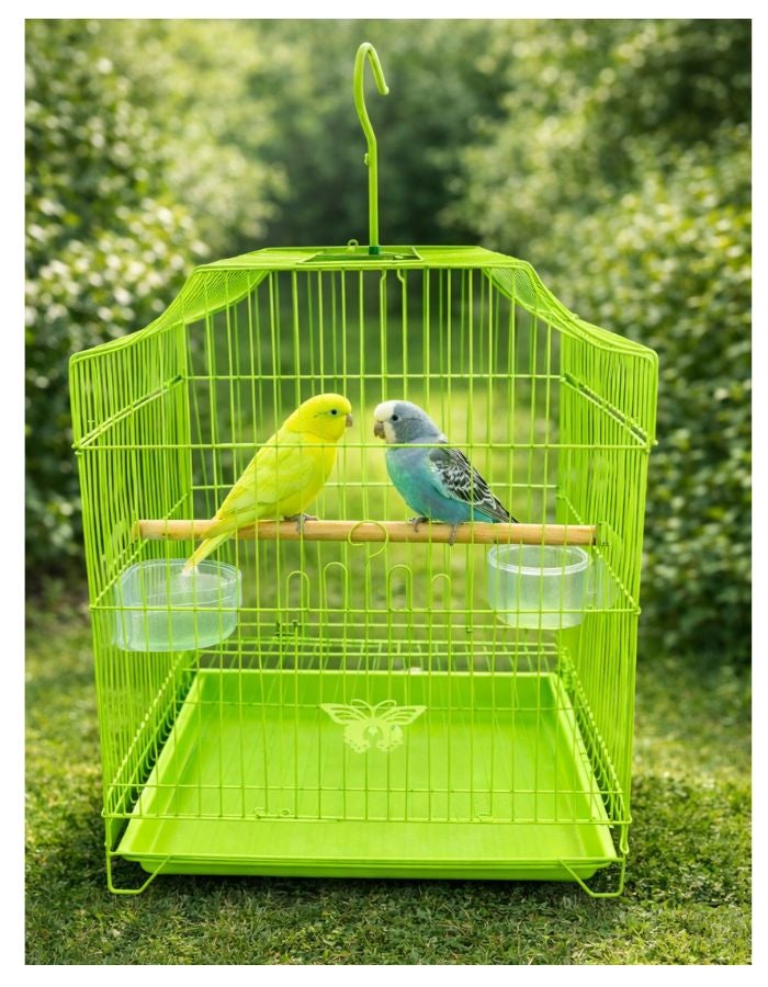 Petto Metal Bird Cage for Small Birds with Perch & Feeding Cups, Hanging Design, 33 × 31 × 46 cm - Image 4