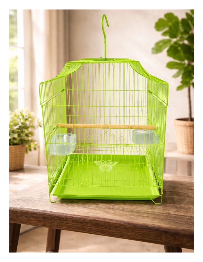 Petto Metal Bird Cage for Small Birds with Perch & Feeding Cups, Hanging Design, 33 × 31 × 46 cm - Image 2