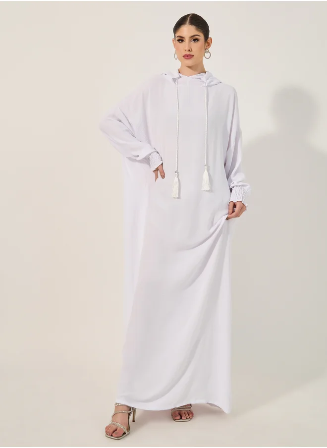 ستايلي Oversized Hooded Jalabyia with Tassel Detail