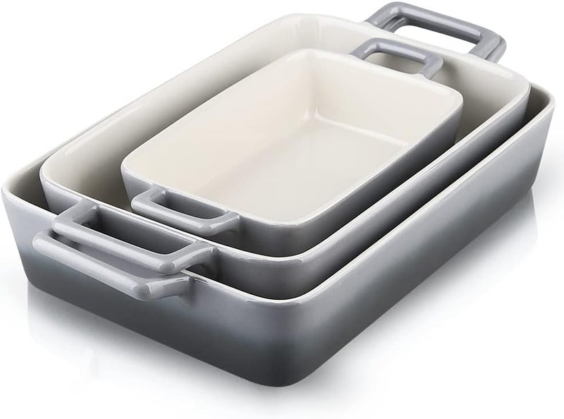 KOOV Bakeware Set, Ceramic Baking Dish, Rectangular Baking Pans for Cooking, Cake Dinner, Kitchen, Banquet and Daily Use, 12 x 8.5 Inches, 3-Piece (Gradient Gray) - Image 1