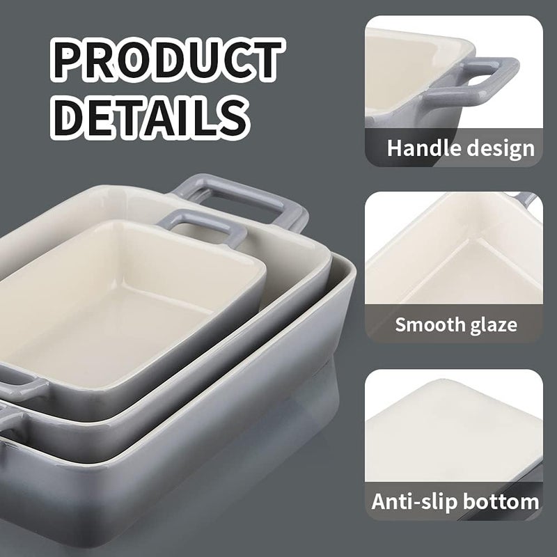 KOOV Bakeware Set, Ceramic Baking Dish, Rectangular Baking Pans for Cooking, Cake Dinner, Kitchen, Banquet and Daily Use, 12 x 8.5 Inches, 3-Piece (Gradient Gray) - Image 2