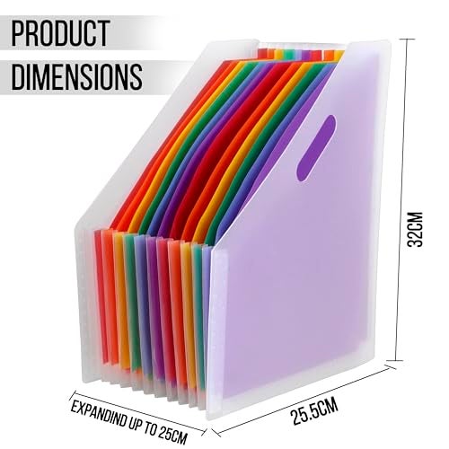 NISUN 12 Pockets Vertical Expanding File Folders Letter A4 Size Documents Organiser Desk Accordion File Organizer Desktop Stand File Divider Space Saver for Office Class Home (Transparent White) - Image 2