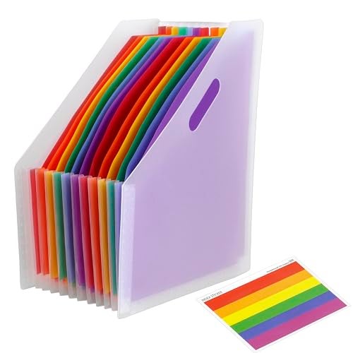 NISUN 12 Pockets Vertical Expanding File Folders Letter A4 Size Documents Organiser Desk Accordion File Organizer Desktop Stand File Divider Space Saver for Office Class Home (Transparent White) - Image 1