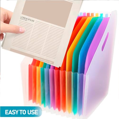 NISUN 12 Pockets Vertical Expanding File Folders Letter A4 Size Documents Organiser Desk Accordion File Organizer Desktop Stand File Divider Space Saver for Office Class Home (Transparent White) - Image 4