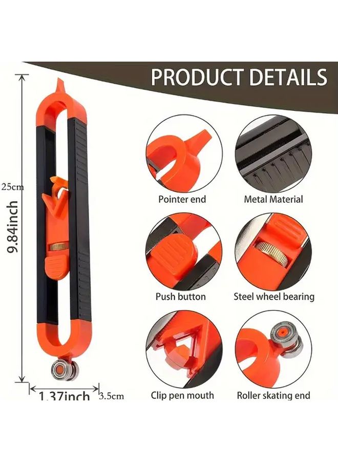 مسطرة تحديد محيط واحدة برتقالية وقلم نجار واحد أداة وضع علامات للنجارة مع قلم قابل للتعديل مع قفل أداة قياس دقيقة للزوايا والحواف لصنع القوالب ذات الأشكال الخاصة وقياسات النجار - Image 3
