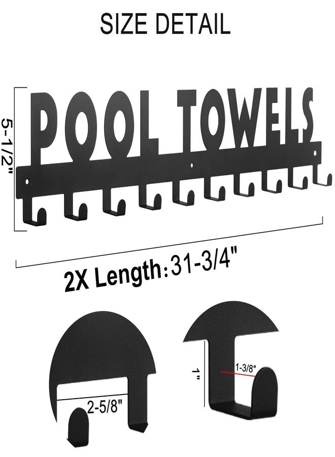IBosins Large Pool Towel Rack with 10 Hooks, Towel Holder Wall Mounted for Outdoor, Towel Hanger for Hanging Bathrobes, Towels, Clothes - Perfect Pool Area Outside Sign and Decor (Black) - Image 2