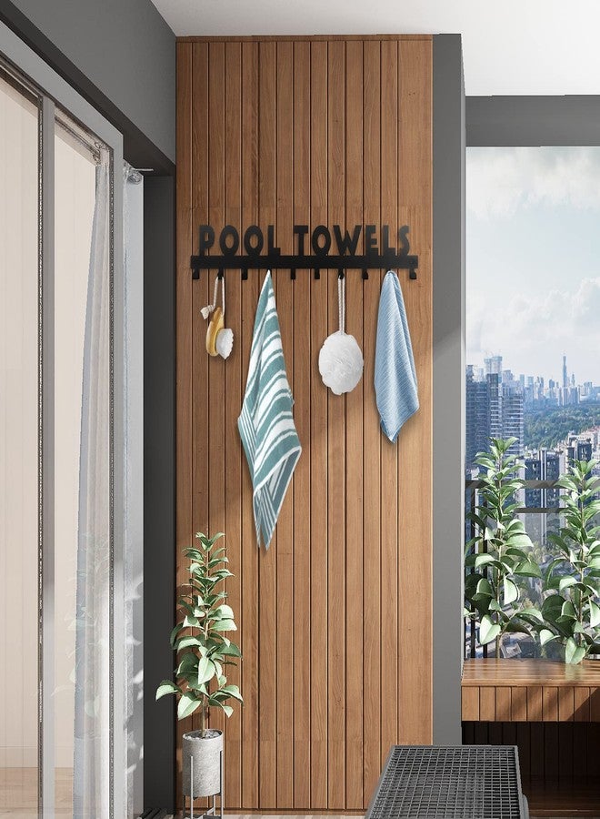 IBosins Large Pool Towel Rack with 10 Hooks, Towel Holder Wall Mounted for Outdoor, Towel Hanger for Hanging Bathrobes, Towels, Clothes - Perfect Pool Area Outside Sign and Decor (Black) - Image 5