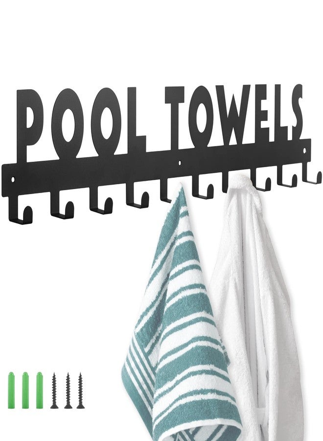 IBosins Large Pool Towel Rack with 10 Hooks, Towel Holder Wall Mounted for Outdoor, Towel Hanger for Hanging Bathrobes, Towels, Clothes - Perfect Pool Area Outside Sign and Decor (Black) - Image 1
