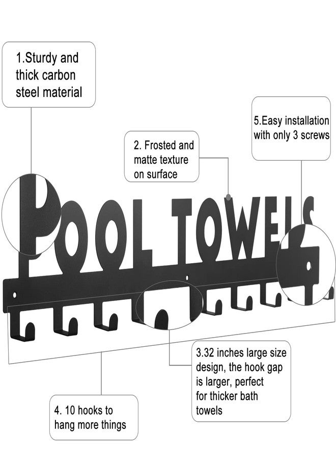 IBosins Large Pool Towel Rack with 10 Hooks, Towel Holder Wall Mounted for Outdoor, Towel Hanger for Hanging Bathrobes, Towels, Clothes - Perfect Pool Area Outside Sign and Decor (Black) - Image 3