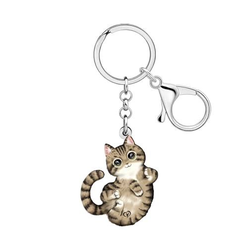 DUOWEI Acrylic Cute Tabby Cat Keychain Key Ring Kitten Accessories Gifts for Women Girls Cat Mom Car Keys Wallet Pet Lovers Brown - Image 1