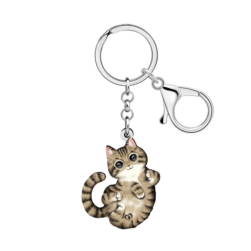 DUOWEI Acrylic Cute Tabby Cat Keychain Key Ring Kitten Accessories Gifts for Women Girls Cat Mom Car Keys Wallet Pet Lovers Brown - Image 3