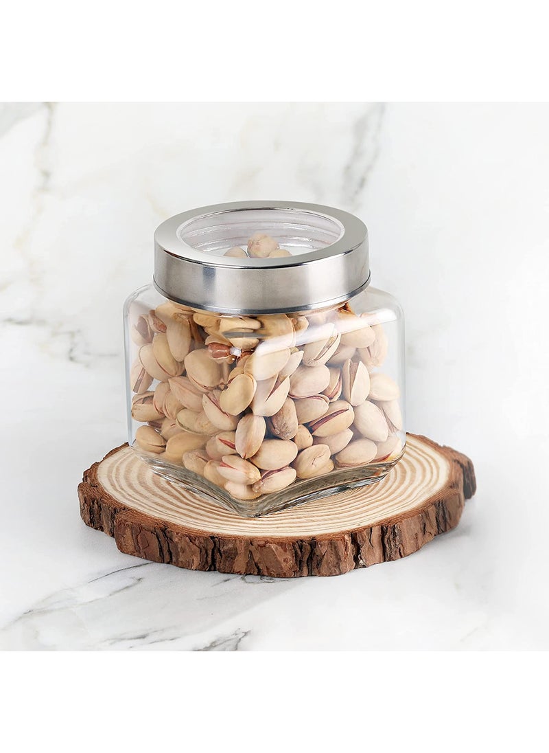 Cloudmart PIRAMAL Cloudmart Square 600ml Transparent Glass Jars for Kitchen Pantry, Snacks, Masala, Honey, Pickles, Cookies, Dry Fruits, Coffee Beans Storage with Stainless Steel Lid (Set Of 4) (600ml, Cube Jar)  - Image 5