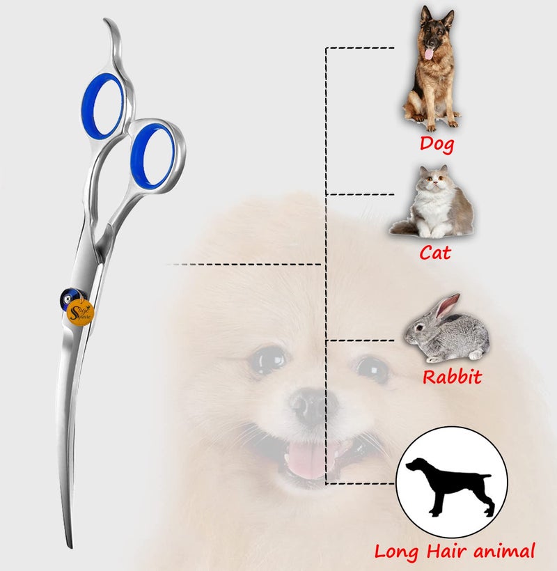 Sage Square Dog Grooming Down Curved Scissor, Heavy Duty, Titanium, Curved, Easy to use, Perfect Grip, Adjustable Screw, Beautiful, Polished, Shiny, Perfect for Dog & Cat Grooming (15cm) - Image 4