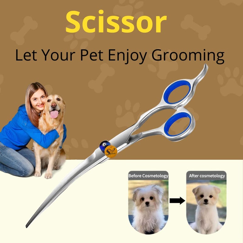 Sage Square Dog Grooming Down Curved Scissor, Heavy Duty, Titanium, Curved, Easy to use, Perfect Grip, Adjustable Screw, Beautiful, Polished, Shiny, Perfect for Dog & Cat Grooming (15cm) - Image 2