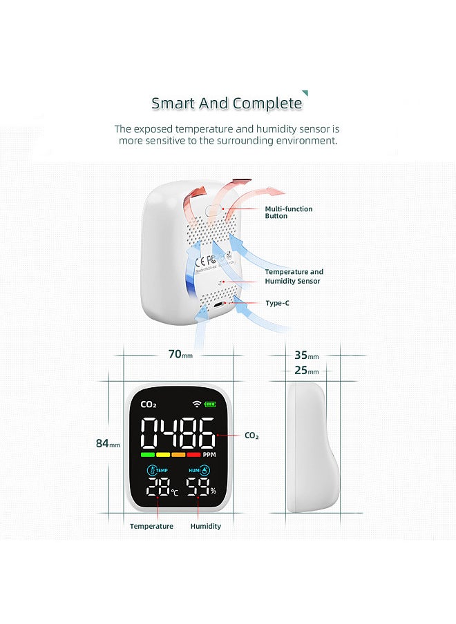 Generic PV28-AW Smart WIFI Mini CO2 Detector, Portable 3-in-1 Indoor Air Quality Monitor, Digital CO2 Temperature Humidity Meter Monitor Carbon Dioxide Detector Measuring Range 400-5000 PPM CO2 Tester  - Image 5