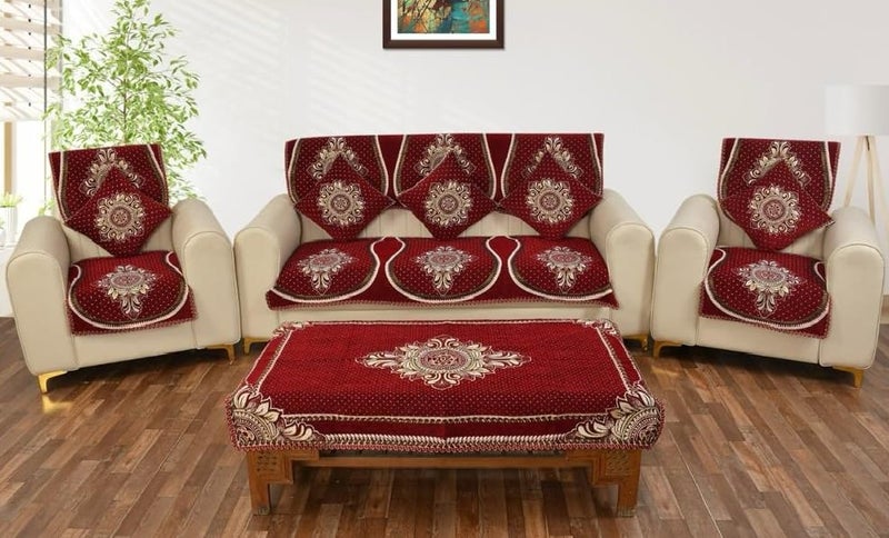 Laying Style™ Diwan Set of 8 Pieces Combo with Sofa Covers for Living Room 5 Seater and Center Table Cover - Image 2