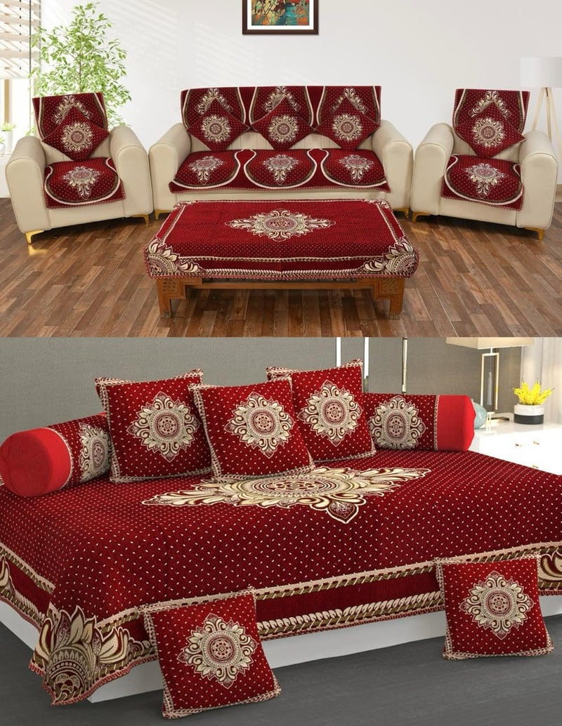 Laying Style™ Diwan Set of 8 Pieces Combo with Sofa Covers for Living Room 5 Seater and Center Table Cover - Image 1