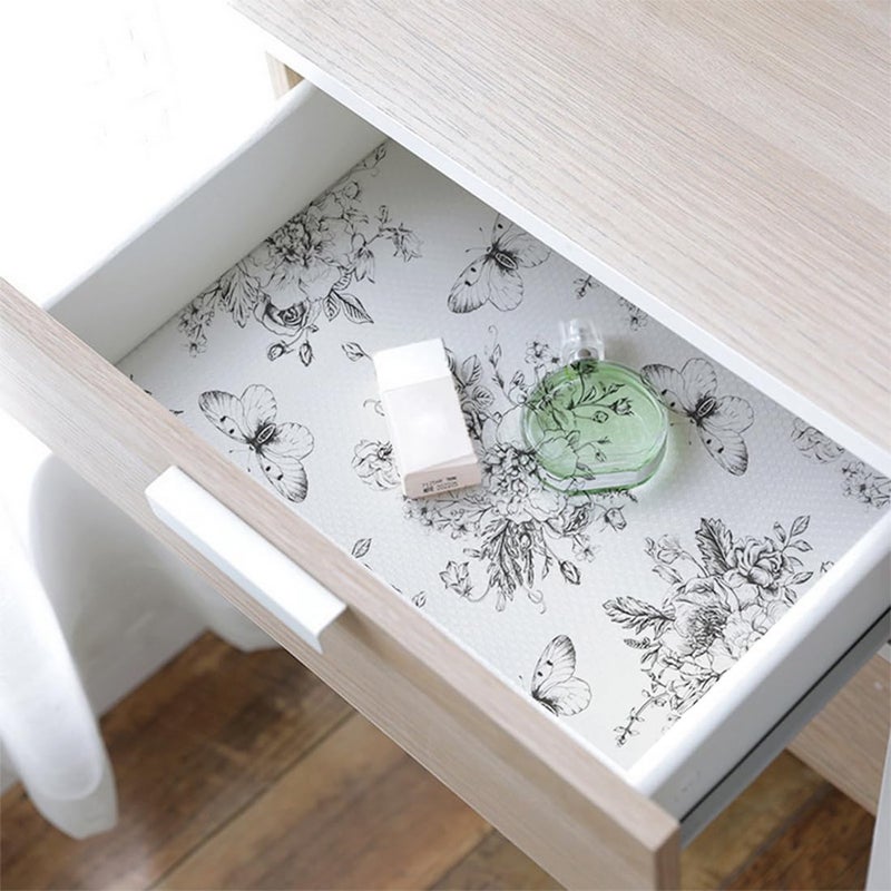 Micpolo Floral and Butterfly Self Adhesive Shelf Liner for Kitchen Bedroom Cabinets Waterproof Drawer Liner Dresser Vinyl Rolls 17.7In X 78.7In - Image 3