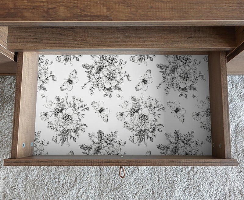 Micpolo Floral and Butterfly Self Adhesive Shelf Liner for Kitchen Bedroom Cabinets Waterproof Drawer Liner Dresser Vinyl Rolls 17.7In X 78.7In - Image 2