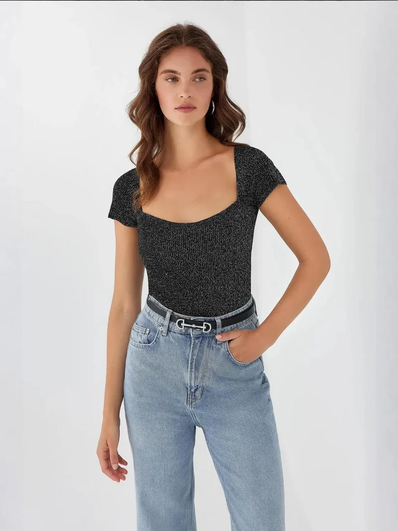 HICCUP Square Collar Knitted Top