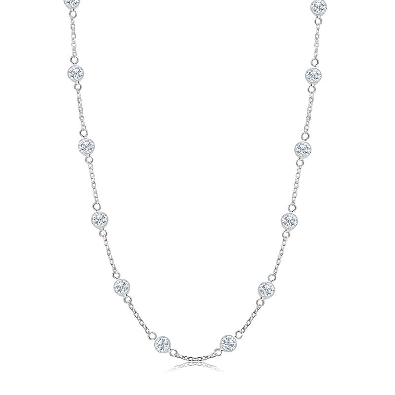 LeCalla 925 Sterling Silver Jewelry Italian Design Round Cubic Zirconia CZ Station Necklace Cable Chain Statement Necklace for Women 18 Inches. - Image 1