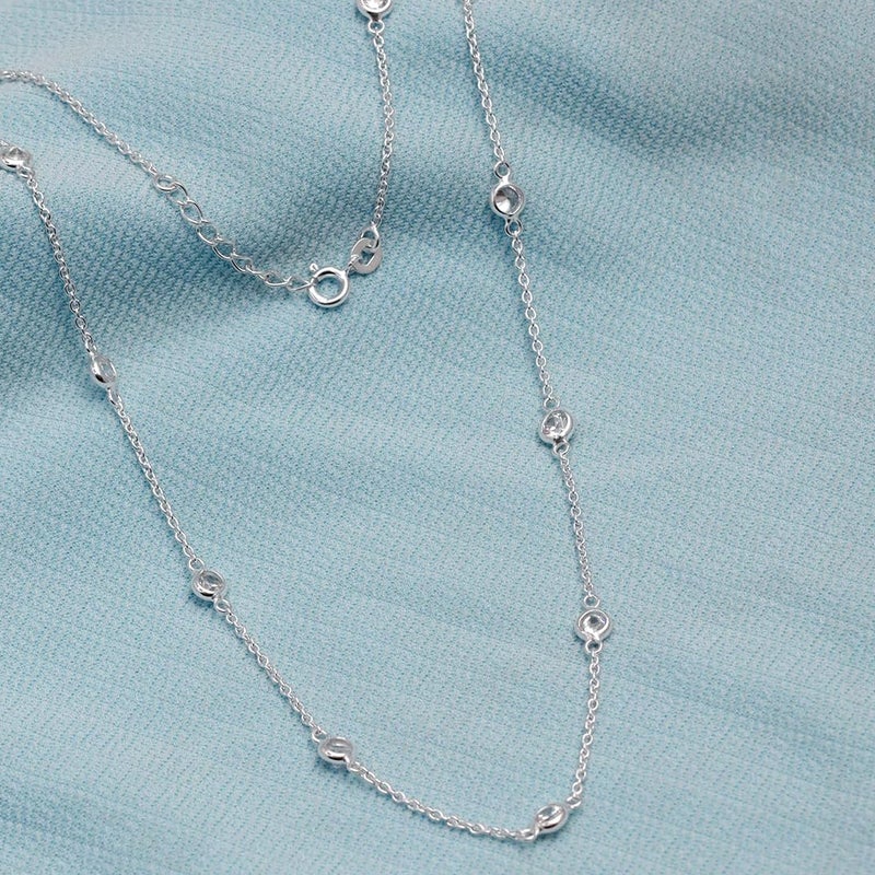 LeCalla 925 Sterling Silver Jewelry Italian Design Round Cubic Zirconia CZ Station Necklace Cable Chain Statement Necklace for Women 18 Inches. - Image 5