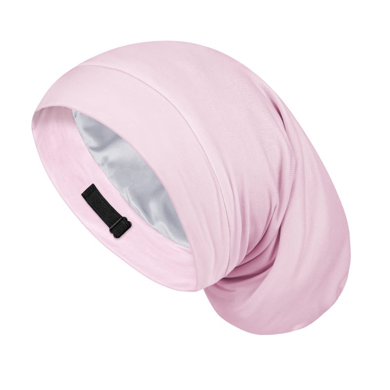 Fittia Satin Hair Bonnet for Sleeping, Silky No Frizzy for Curls Care, Adjustable Strap for Non-Slip, Dreadlocks Cap for Women&Men Pink - Image 1