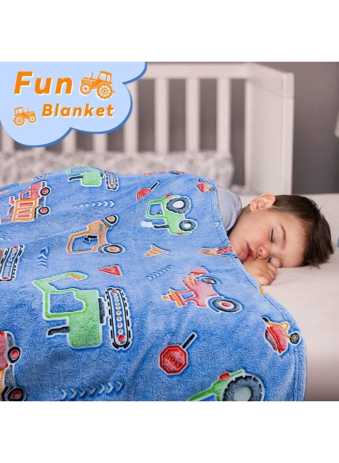 Glow in The Dark Blanket, 50" x 60" Throw Blankets Super Cozy Plush Soft Fleece Blanket for Girls Boys Birthday Gifts, Kids Construction Blanket, for Kids (Blue, Construction Vehicle Series) - Image 3