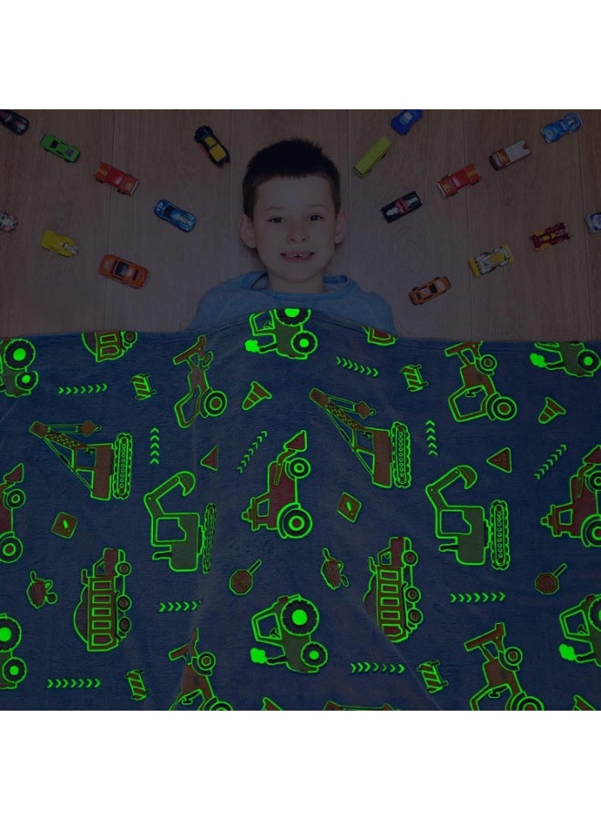 Glow in The Dark Blanket, 50" x 60" Throw Blankets Super Cozy Plush Soft Fleece Blanket for Girls Boys Birthday Gifts, Kids Construction Blanket, for Kids (Blue, Construction Vehicle Series) - Image 4