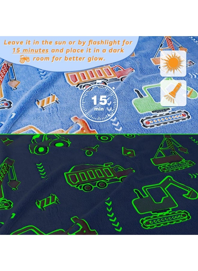 Glow in The Dark Blanket, 50" x 60" Throw Blankets Super Cozy Plush Soft Fleece Blanket for Girls Boys Birthday Gifts, Kids Construction Blanket, for Kids (Blue, Construction Vehicle Series) - Image 5