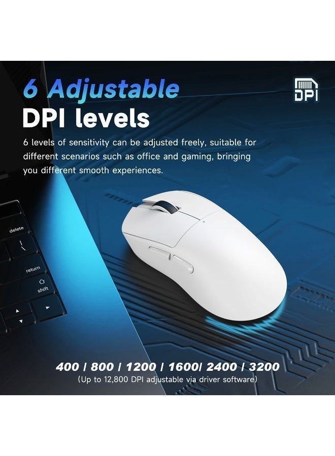 Nacodex NJ08 lightweight wireless gaming mouse, supporting three connection modes (2.4G wireless / Type-C wired / Bluetooth 5.0), up to 16,000 DPI, Kaihua GM8.0 dust- and water-resistant microswitches, 6 fully customisable buttons, long battery life and compact design, compatible with Windows and Mac computers, suitable for both office and gaming use (black) - Image 5