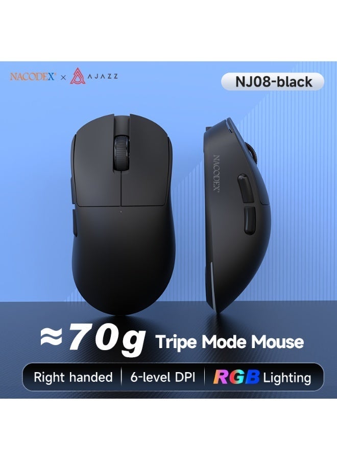 Nacodex NJ08 lightweight wireless gaming mouse, supporting three connection modes (2.4G wireless / Type-C wired / Bluetooth 5.0), up to 16,000 DPI, Kaihua GM8.0 dust- and water-resistant microswitches, 6 fully customisable buttons, long battery life and compact design, compatible with Windows and Mac computers, suitable for both office and gaming use (black) - Image 2