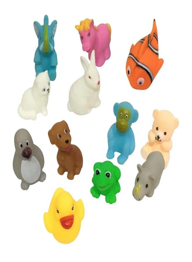 Quasar Cute Animals Swimming Water Toys Non-Toxic, BPA Free Colorful Soft Rubber Float Squeeze Sound Squeezy Bathing Toy for Baby 12 Piece Chu Chu Toy Set - Image 1