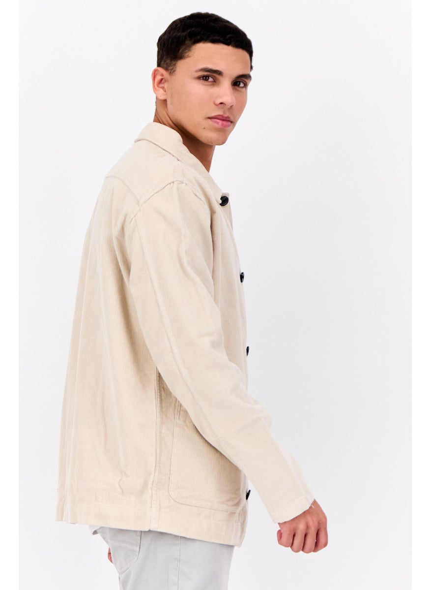 Selected Homme Men Ribbed Jacket Shirt, Beige  - Image 2
