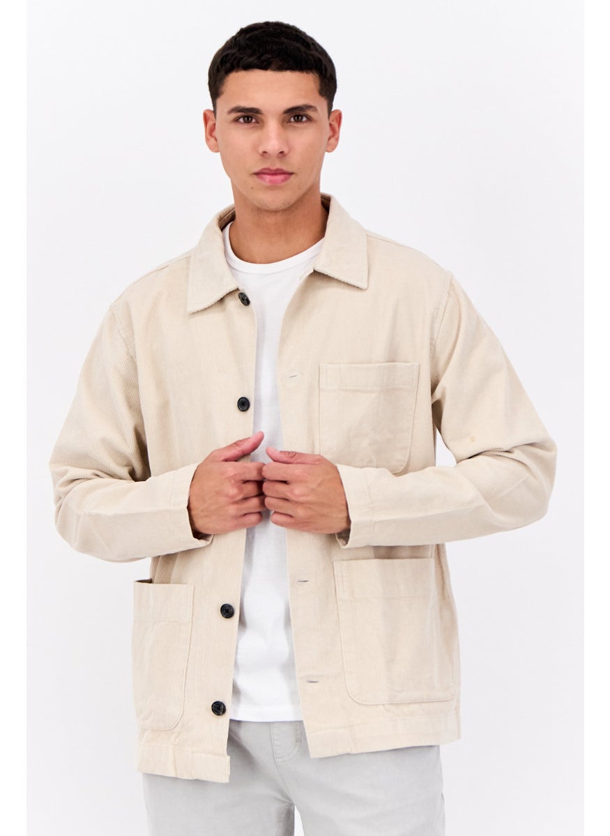 Selected Homme Men Ribbed Jacket Shirt, Beige  - Image 1