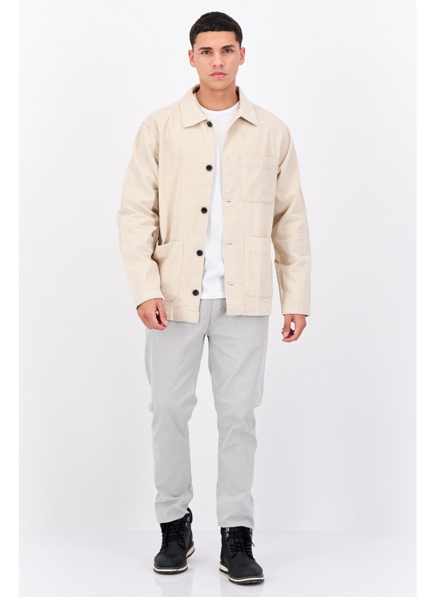 Selected Homme Men Ribbed Jacket Shirt, Beige  - Image 4