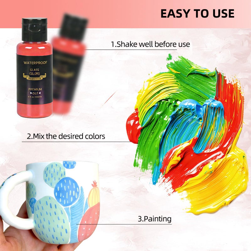Colorful 14 Colors Stain Glass Paint Set with 6 Brushes, 1 Palette, Waterproof Permanent Glass Painting Kit for Kids to Arts on Wine Glasses,Bottle and Windows - Image 3