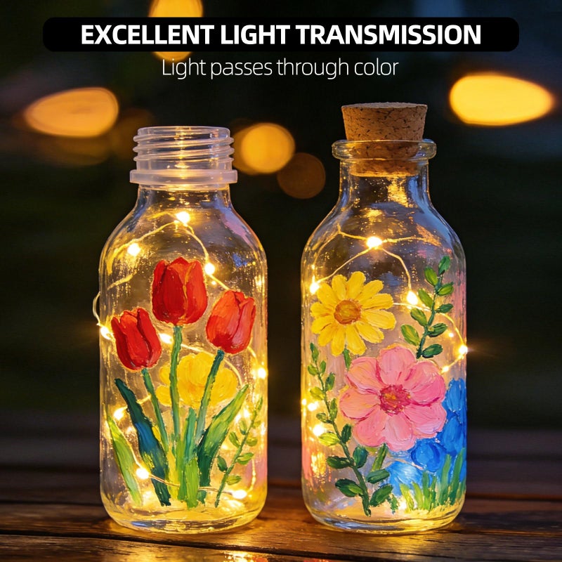 Colorful 14 Colors Stain Glass Paint Set with 6 Brushes, 1 Palette, Waterproof Permanent Glass Painting Kit for Kids to Arts on Wine Glasses,Bottle and Windows - Image 2