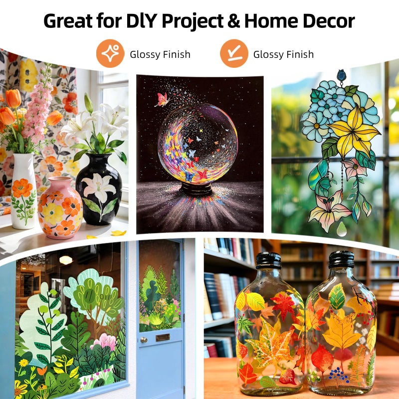 Colorful 14 Colors Stain Glass Paint Set with 6 Brushes, 1 Palette, Waterproof Permanent Glass Painting Kit for Kids to Arts on Wine Glasses,Bottle and Windows - Image 4