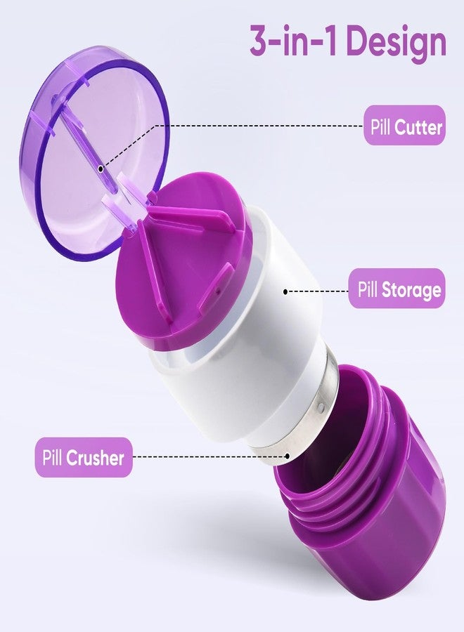 GIIYAA 3-in-1 Pill Crusher and Pill Cutter, Pills Crusher Fine Powder with Stainless Steel Grinding Head, Pil Grinder with Storage for Tablets, Cutter Splitter for Small and Tiny Pills (Purple - Image 2