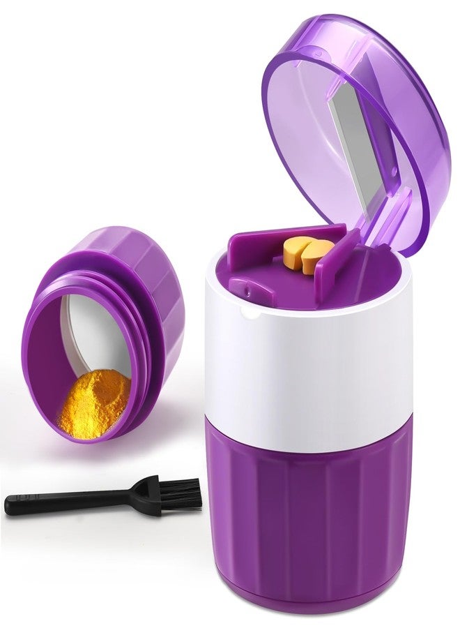 GIIYAA 3-in-1 Pill Crusher and Pill Cutter, Pills Crusher Fine Powder with Stainless Steel Grinding Head, Pil Grinder with Storage for Tablets, Cutter Splitter for Small and Tiny Pills (Purple - Image 1