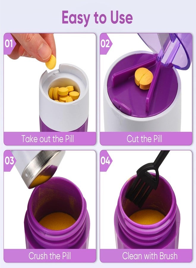 GIIYAA 3-in-1 Pill Crusher and Pill Cutter, Pills Crusher Fine Powder with Stainless Steel Grinding Head, Pil Grinder with Storage for Tablets, Cutter Splitter for Small and Tiny Pills (Purple - Image 3