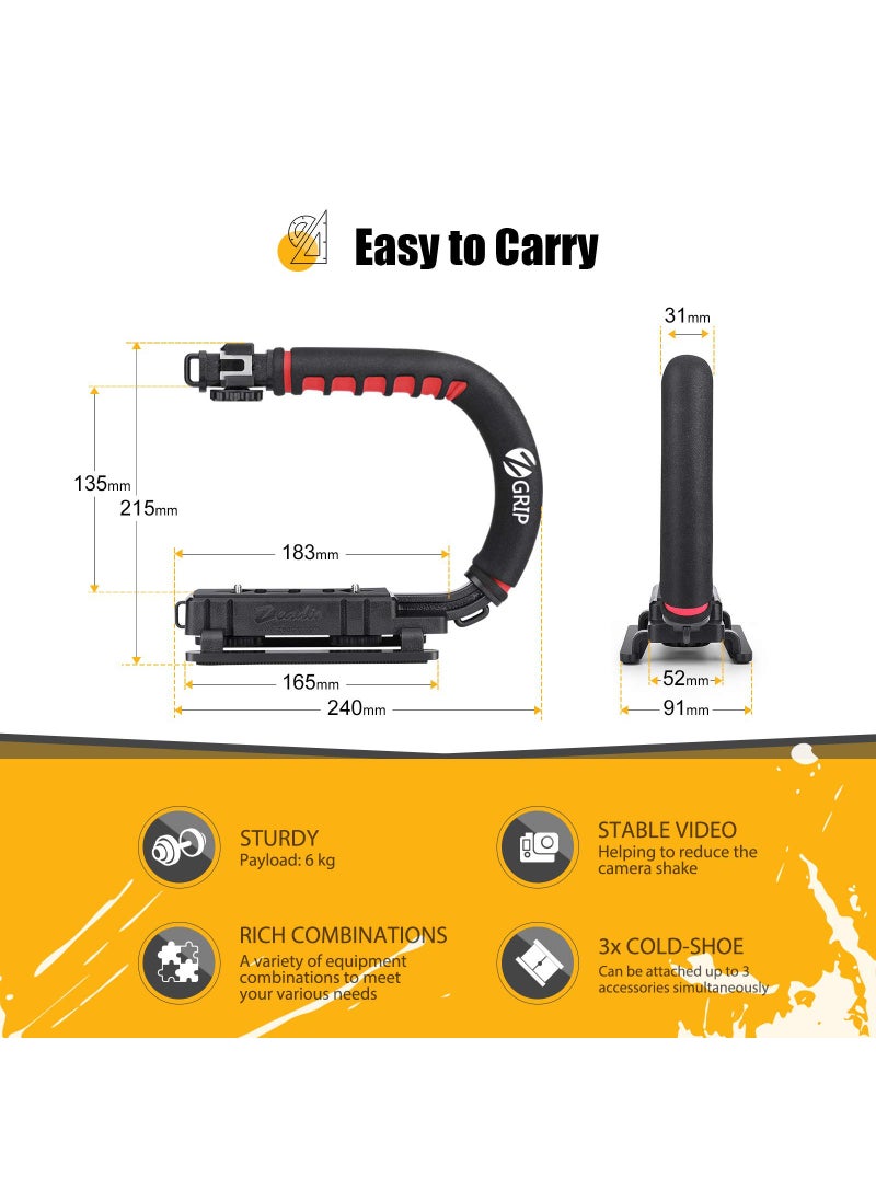 Zeadio Video Action Stabilizing Handle Grip Handheld Stabilizer with Cold-Shoe Mount for All DSLR Camera Camcorder