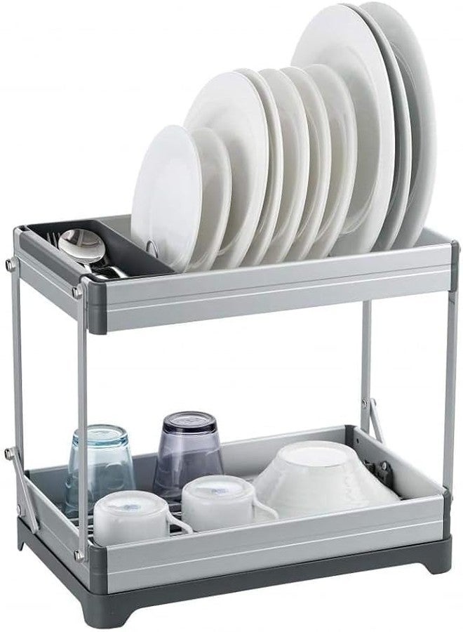 Vroxy Detachable Large Capacity Dish Drainer Organizer with Utensil Holder, Cup Holder / 2 Layer Collapsible Dish Drying Rack with Drain Board for Kitchen (1Pcs) - Image 1