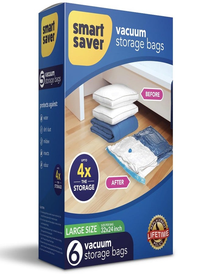 Smart Saver Polyethylene 6 Large Vacuum Space Saver Bags Compression Storage Bags for Clothes, Bedding, Blankets travel, Sealed Airtight Reusable Packing Ziplock Bag Size-(60x80cm, Transparent) - Image 1