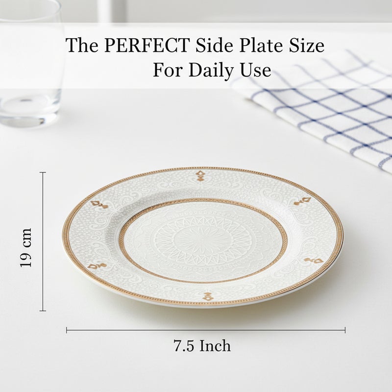 Shallow ZAYA New Bone China Dessert Plate 19 cm – Elegant White Side Plate for Desserts & Starters, Premium Tableware for Daily Use, Brunch, Ramadan, Eid, Diwali & Gifting (Set of 6) - Image 4