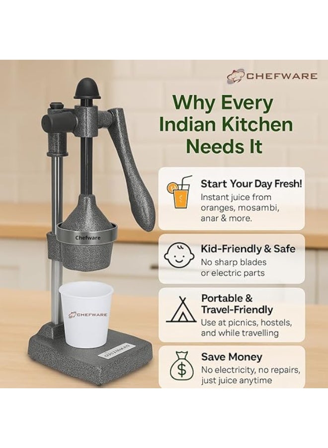 CHEFWARE عصارة فواكه وخضراوات حمضية يدوية فورية من الألومنيوم من CHEFWARE، كبيرة، سوداء، مصنوعة بالكامل في الهند (Juice Pro Antique Silver) - Image 2